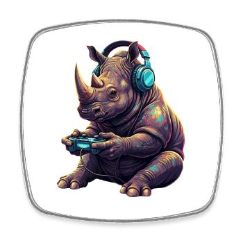 Rhino Gaming Jeux vidéo d’animaux Drôle Rhino - Magnet carré - blanc - Devant