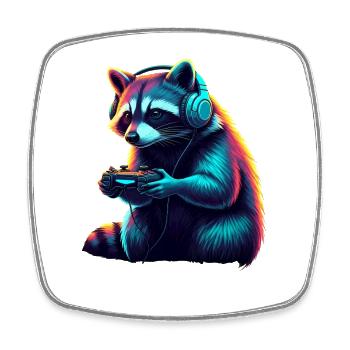 Raccoon Gaming Animal Video Games Funny Raccoon - Square fridge magnet - white - Front