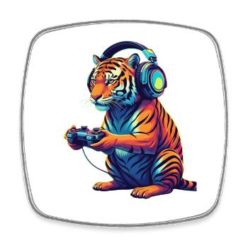 Jeux vidéo d’animaux Tiger Gaming Tigre drôle - Magnet carré - blanc - Devant