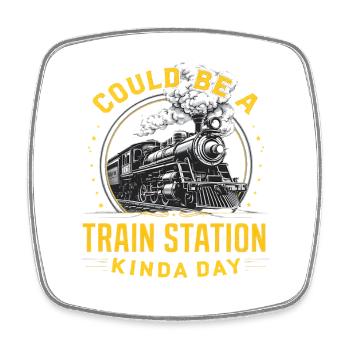 Bahnhoftag Dampflok – Retro Flair - Viereckiger Kühlschrankmagnet - Weiß - Vorne