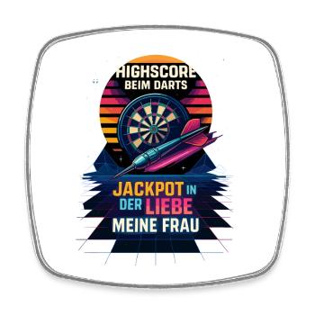 darts highscore liebe, jackpot meine frau - Viereckiger Kühlschrankmagnet - Weiß - Vorne