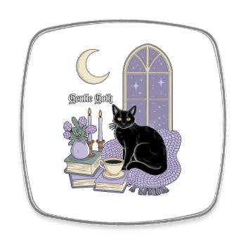 Gentle Goth Cozy Goth Cat - Square fridge magnet - white - Front