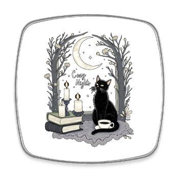 Cozy Nights Cozy Goth Cat - Square fridge magnet - white - Front