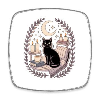 Soft Goth Cozy Goth Cat Moon Spell - Square fridge magnet - white - Front