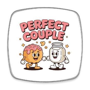 Art amusant du couple parfait au donut et au lait - Magnet carré - blanc - Devant