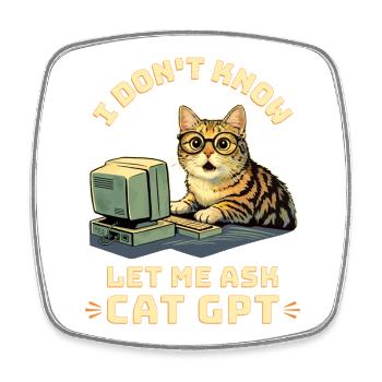 Cat GPT funny AI - Square fridge magnet - white - Front