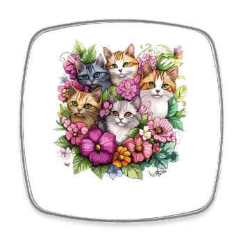 Katzen im Blumengarten - Viereckiger Kühlschrankmagnet - Weiß - Vorne