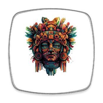 Aztec Mask with Feathers - Square fridge magnet - white - Front