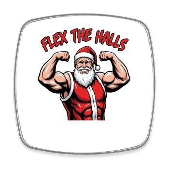 Flex The Halls Santa Gym Christmas Funny Workout - Square fridge magnet - white - Front