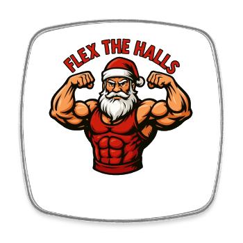 Flex The Halls Santa Gym Christmas Funny Workout - Square fridge magnet - white - Front