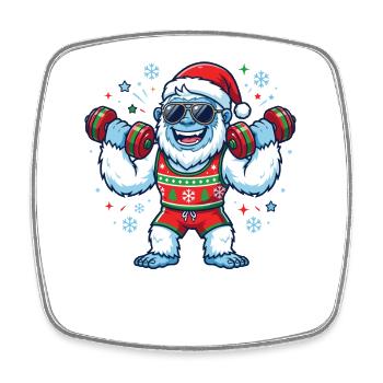 Yéti de Noël, haltérophile, gym, - Magnet carré - blanc - Devant
