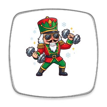 Christmas Nutcracker Weightlifting Funny Worko - Square fridge magnet - white - Front