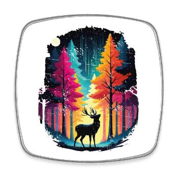 Forêt arc‑en‑ciel et cerf lumineux - Magnet carré - blanc - Devant