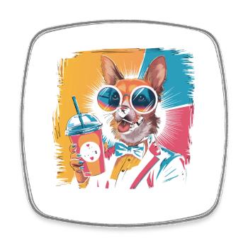 Corgi im Retro-Look mit Drink und Style - Viereckiger Kühlschrankmagnet - Weiß - Vorne