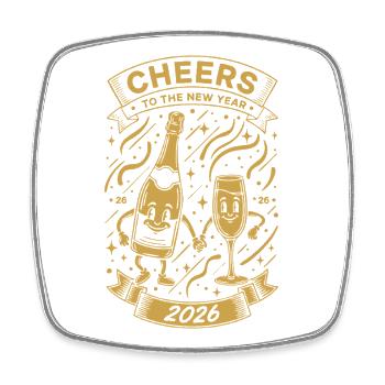 Prost auf das Design der Neujahrsfeier 2026 - Viereckiger Kühlschrankmagnet - Weiß - Vorne
