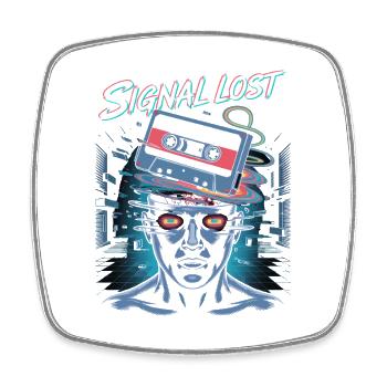Signal Lost Retro Sci-Fi Glitch Design - Square fridge magnet - white - Front