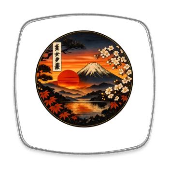 Fuji Evening Japan Sunset at the Lake 富士 - Square fridge magnet - white - Front