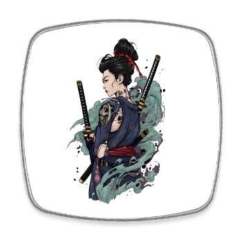 Samurai Warrior with Katana & Oni Tattoo Design - Square fridge magnet - white - Front