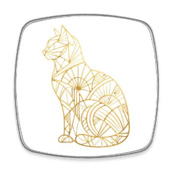 Goldene Katze im Art-Déco-Stil - Viereckiger Kühlschrankmagnet - Weiß - Vorne