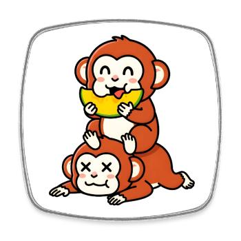 Singe espiègle mangeant de la pastèque sur un ami - Magnet carré - blanc - Devant