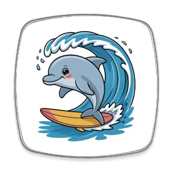 Delfin Surfer auf Wellenzauber - Viereckiger Kühlschrankmagnet - Weiß - Vorne