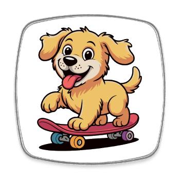 Skateboard Hund Cartoon - Viereckiger Kühlschrankmagnet - Weiß - Vorne