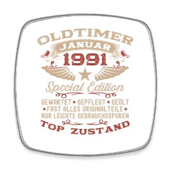 Cadeau pour le 35e anniversaire Voiture Classique janvier 1991 - Magnet carré - blanc - Devant