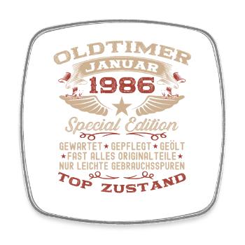 Cadeau pour le 40e anniversaire Voiture classique janvier 1986 - Magnet carré - blanc - Devant