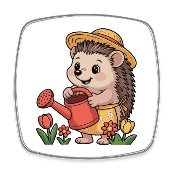 Gärtner-Igel mit Strohhut - Viereckiger Kühlschrankmagnet - Weiß - Vorne