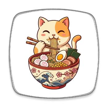 Kawaii Cat Ramen Bowl - Square fridge magnet - white - Front