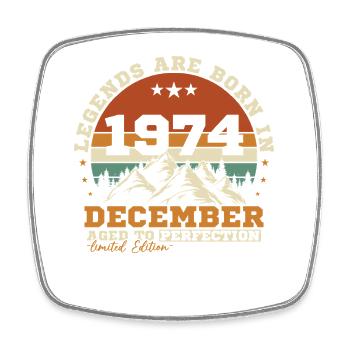 December 1974 Vintage Birthday Gift - Square fridge magnet - white - Front
