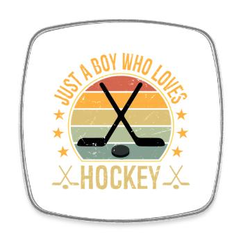 Drôle de hockey, juste un garçon qui aime le hockey - Magnet carré - blanc - Devant