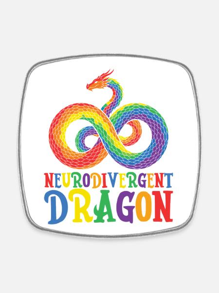 Sensibilisation à l’autisme du Dragon Neurodivergent - Magnet carré - blanc