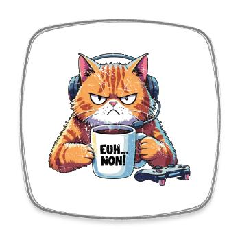 Chat boudeur gamer au café lag gg - Magnet carré - blanc - Devant