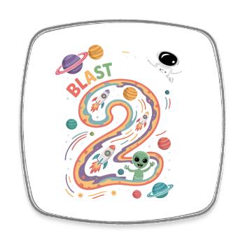 Departure into space 2nd birthday children's birthday party - Square fridge magnet - white - Front