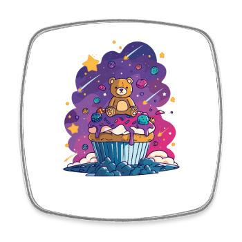 Teddybär Cupcake im Kosmos - Viereckiger Kühlschrankmagnet - Weiß - Vorne