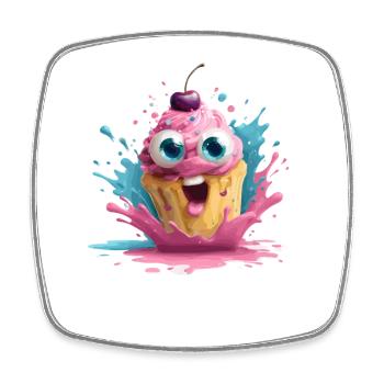 Colorful cupcake with face - Square fridge magnet - white - Front