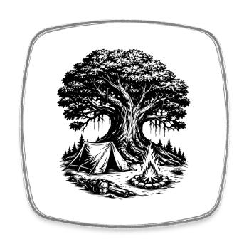 Camping Tente Arbre de la forêt - Magnet carré - blanc - Devant