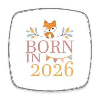 Bébé né en 2026 Né en 2026 Mignon renard - Magnet carré - blanc - Devant