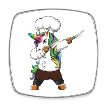 Funny Dabbing Chef Unicorn Cheficorn Cooking Gift - Square fridge magnet - white - Front