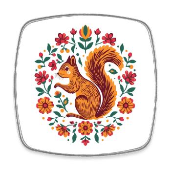 Squirrel in a wreath of flowers - Square fridge magnet - white - Front