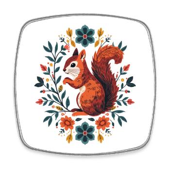 Eichhörnchen im Blumenkranz - Viereckiger Kühlschrankmagnet - Weiß - Vorne
