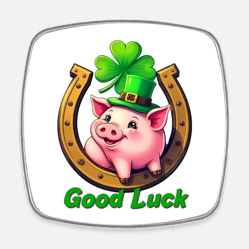 Lucky Pig with Shamrock - Square fridge magnet - white