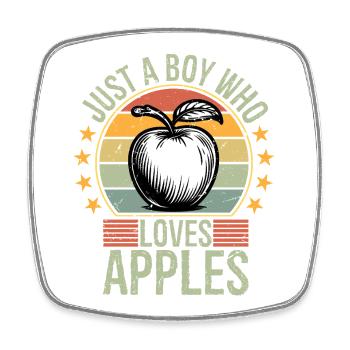 just a boy who loves apples - Square fridge magnet - white - Front