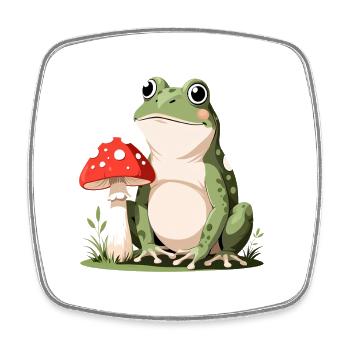 Little frog with red mushroom - Square fridge magnet - white - Front