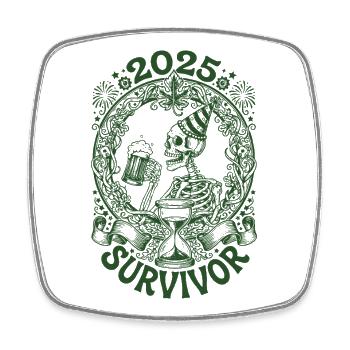 Silvesterspaß 2025 Survivor Skeleton - Viereckiger Kühlschrankmagnet - Weiß - Vorne
