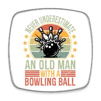 Never Underestimate Old Man Bowling Ball Bowler - Viereckiger Kühlschrankmagnet - Weiß - Vorne
