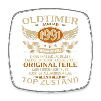 Cadeau pour le 35e anniversaire Voiture Classique janvier 1991 - Magnet carré - blanc - Devant