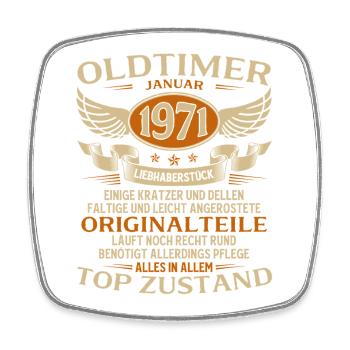 55. Geburtstag Geschenk Oldtimer Januar 1971 - Viereckiger Kühlschrankmagnet - Weiß - Vorne