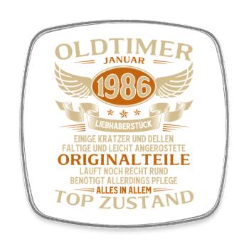 Cadeau pour le 40e anniversaire Voiture classique janvier 1986 - Magnet carré - blanc - Devant